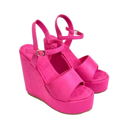 Fuchsia - Front - XY London Womens-Ladies Belinda Strappy Platform Heel Wedge Sandals