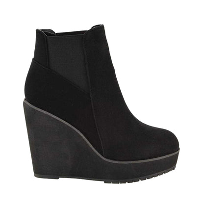 Jet Black - Back - XY London Womens-Ladies Roweena Wedge Boots