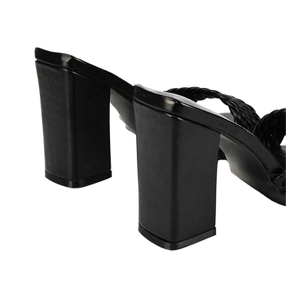 Black - Back - XY London Womens-Ladies Selene Strappy Block Heel Mules