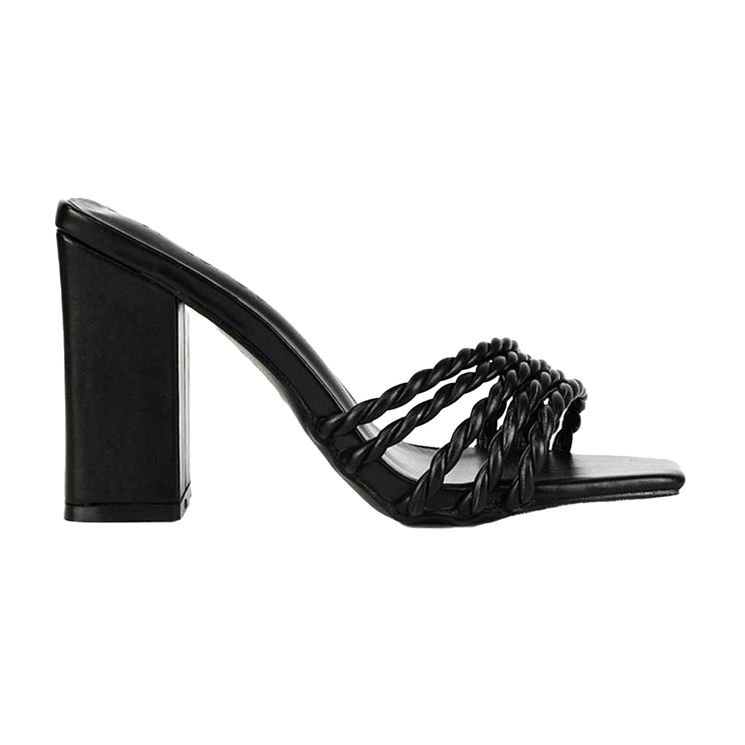 Black - Side - XY London Womens-Ladies Selene Strappy Block Heel Mules