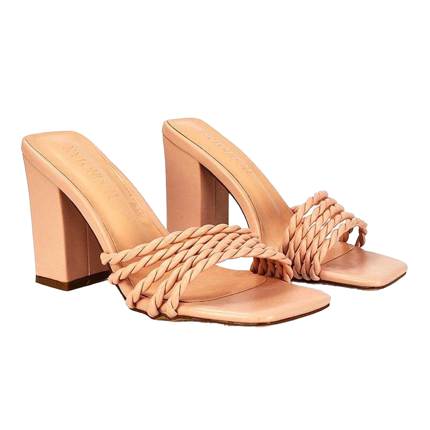 Nude - Front - XY London Womens-Ladies Selene Strappy Block Heel Mules
