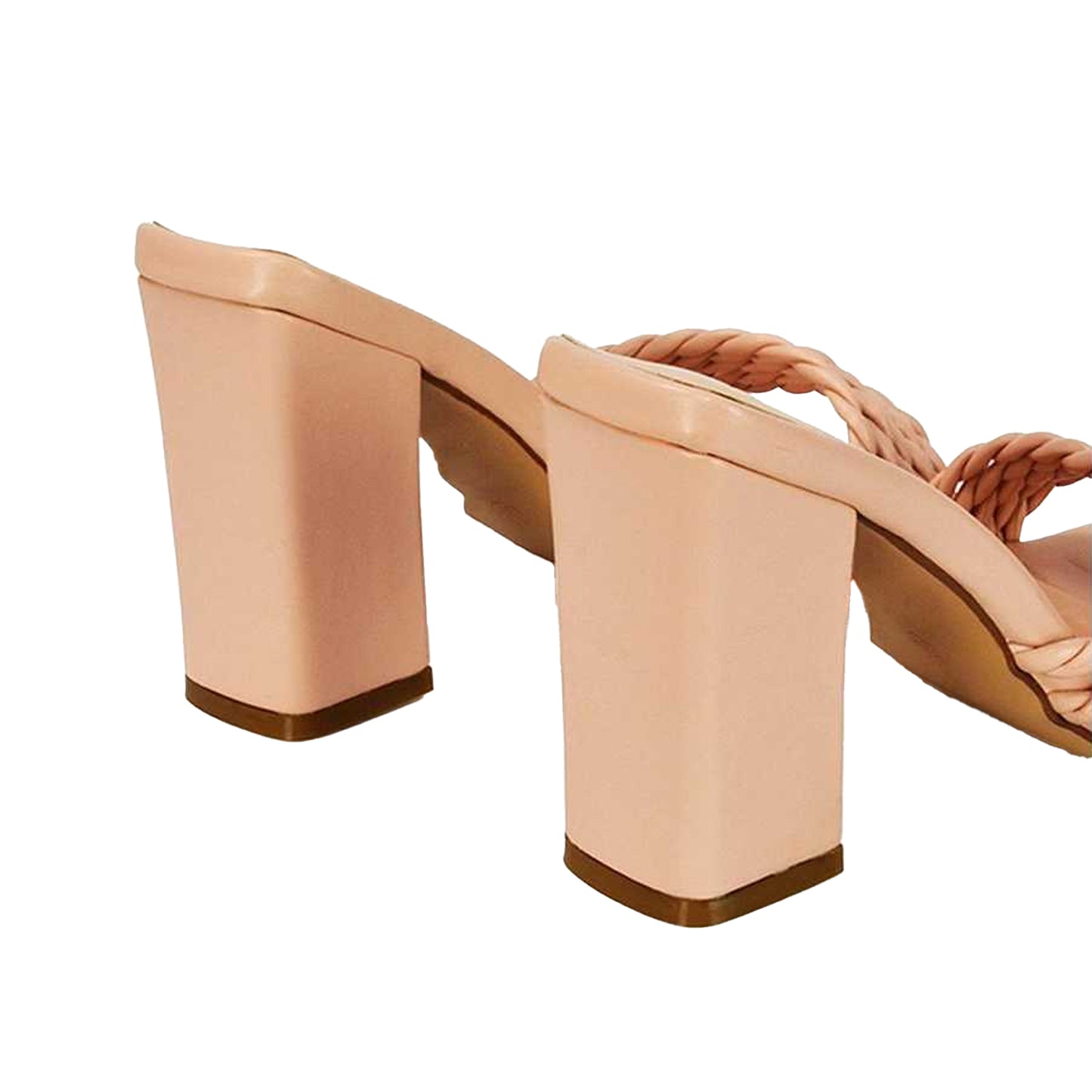 Nude - Back - XY London Womens-Ladies Selene Strappy Block Heel Mules