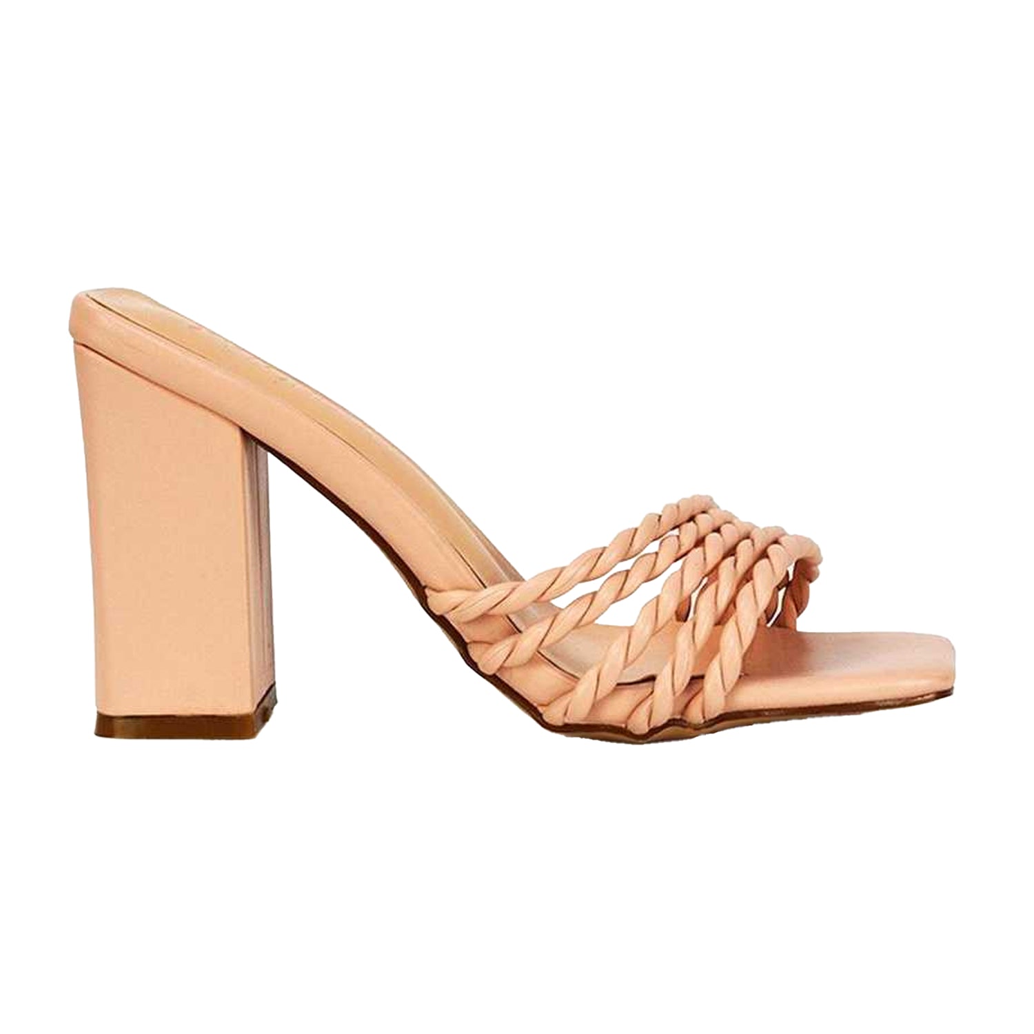 Nude - Side - XY London Womens-Ladies Selene Strappy Block Heel Mules