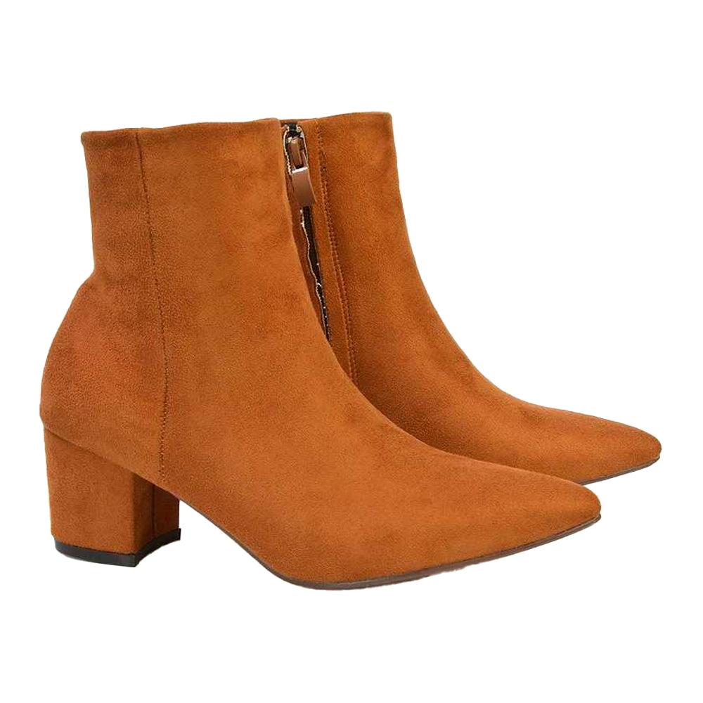 Tan - Side - XY London Womens-Ladies Ayda Pointed Ankle Boots