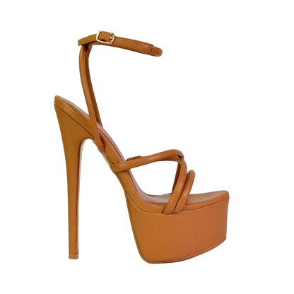 Natural - Side - XY London Womens-Ladies Maia Ankle Strap High Stiletto Heel High Heels