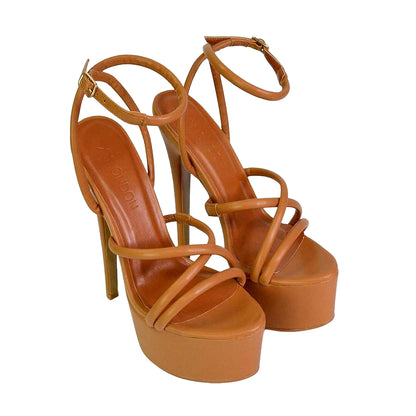 Natural - Front - XY London Womens-Ladies Maia Ankle Strap High Stiletto Heel High Heels