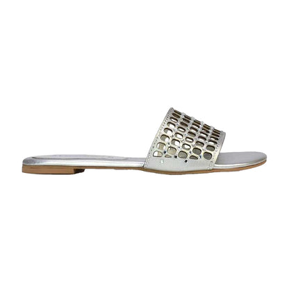 Silver - Back - XY London Womens-Ladies Abbie Diamante Cut Out Flat Sliders