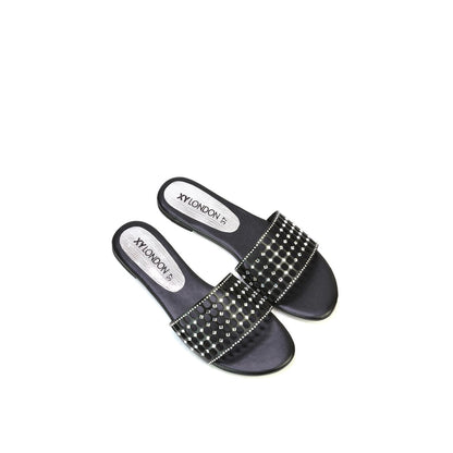 Black - Back - XY London Womens-Ladies Abbie Diamante Cut Out Flat Sliders