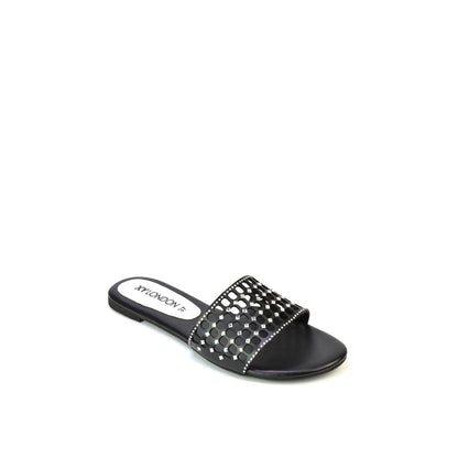 Black - Pack Shot - XY London Womens-Ladies Abbie Diamante Cut Out Flat Sliders