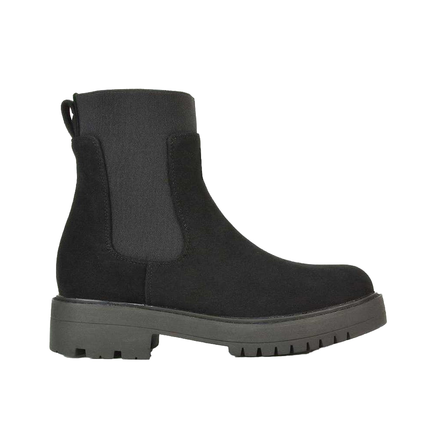 Jet Black - Side - XY London Womens-Ladies Karev Chunky Flat Chelsea Boots