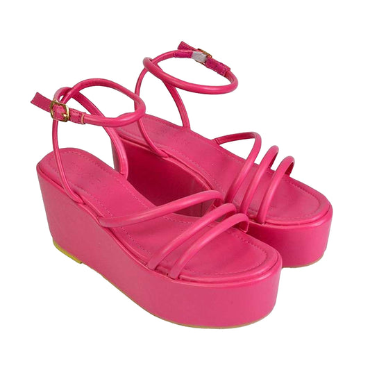 Fuchsia - Front - XY London Womens-Ladies Birdie Ankle Strap Wedge Flatforms
