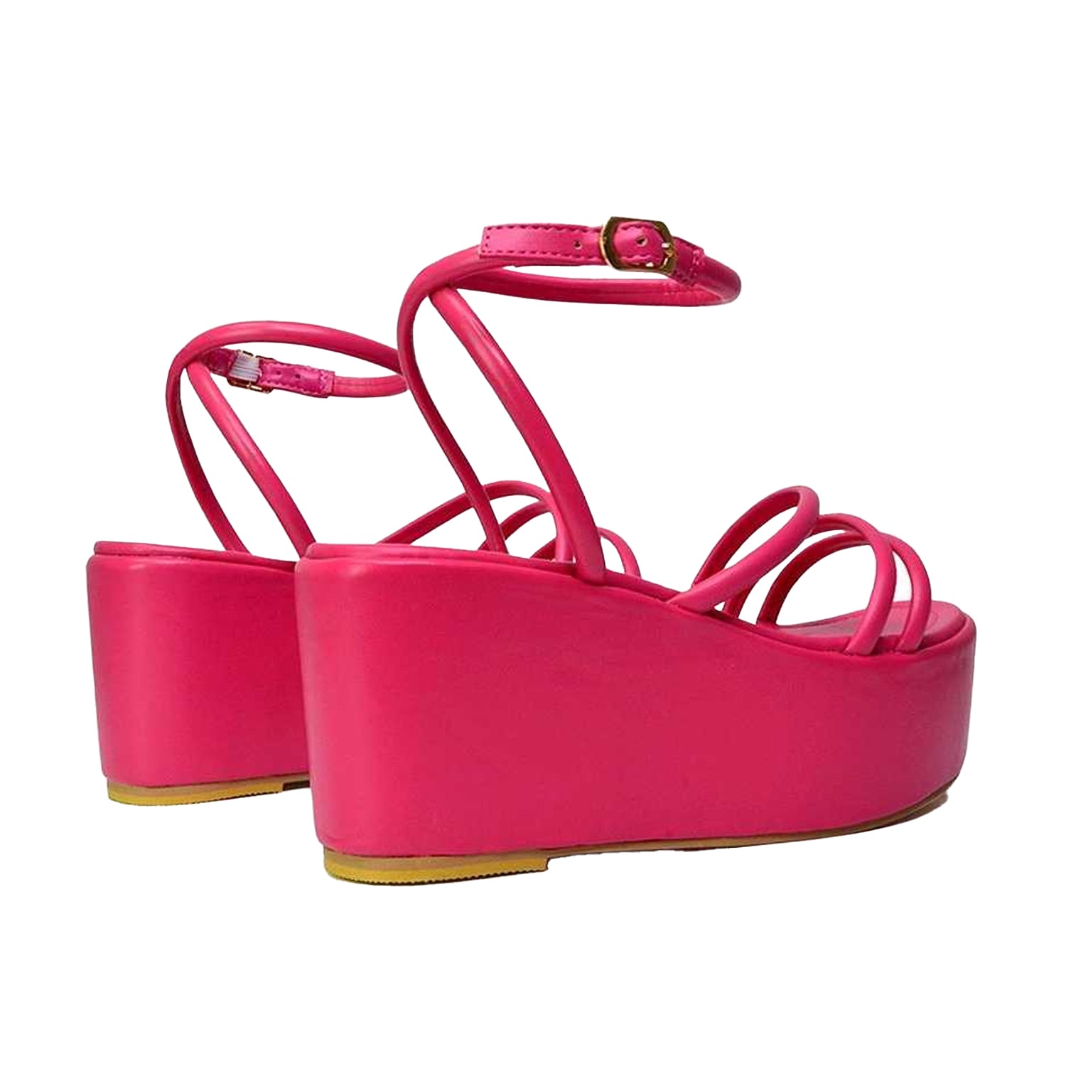 Fuchsia - Back - XY London Womens-Ladies Birdie Ankle Strap Wedge Flatforms