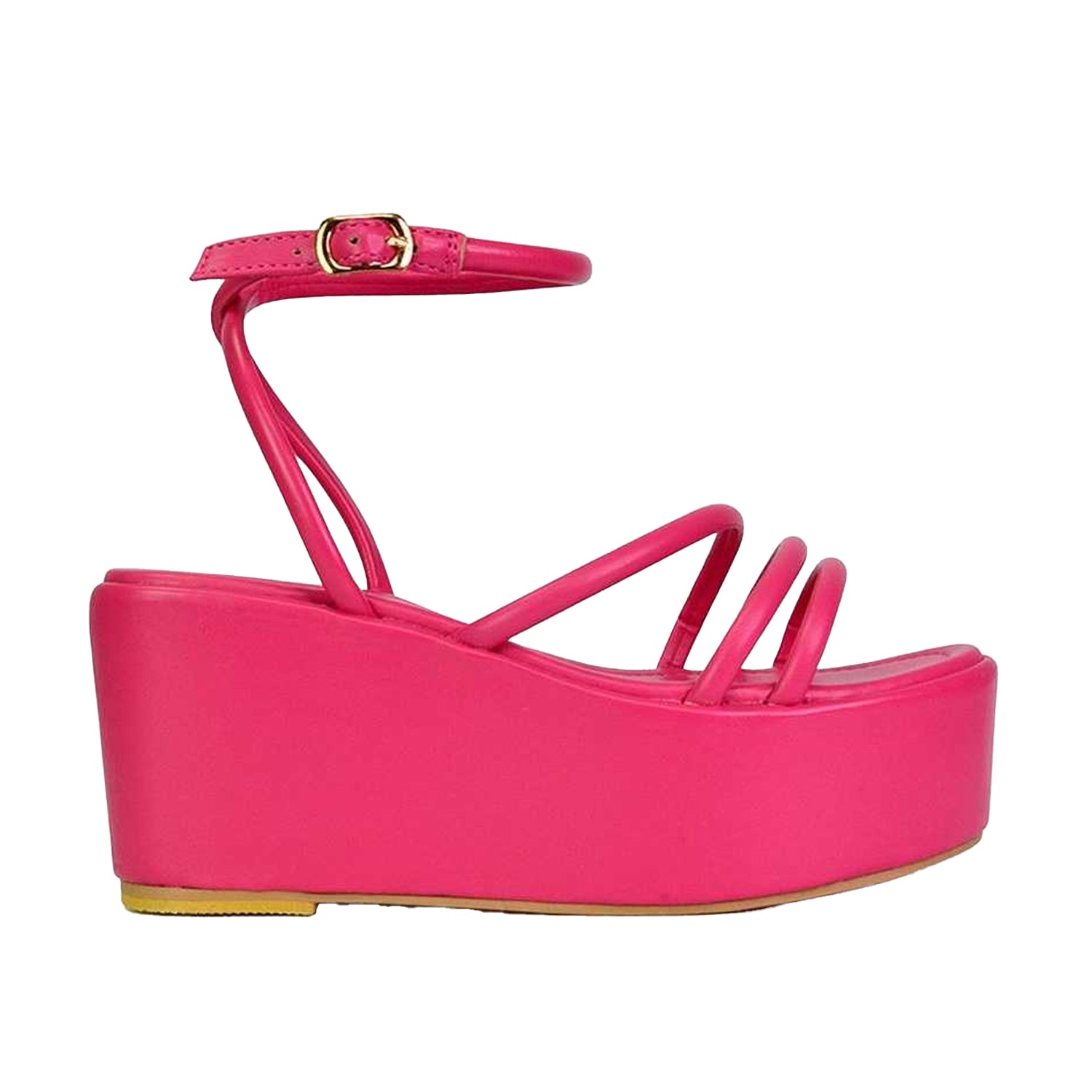 Fuchsia - Side - XY London Womens-Ladies Birdie Ankle Strap Wedge Flatforms