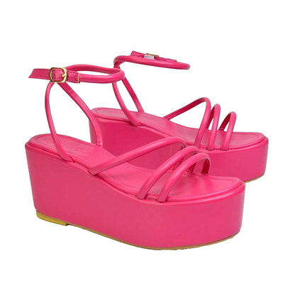 Fuchsia - Lifestyle - XY London Womens-Ladies Birdie Ankle Strap Wedge Flatforms