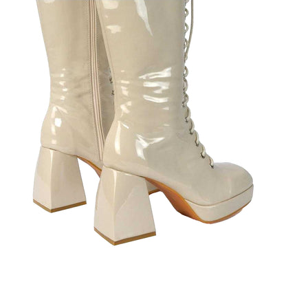 Nude - Back - XY London Womens-Ladies Love Patent Knee-High Boots