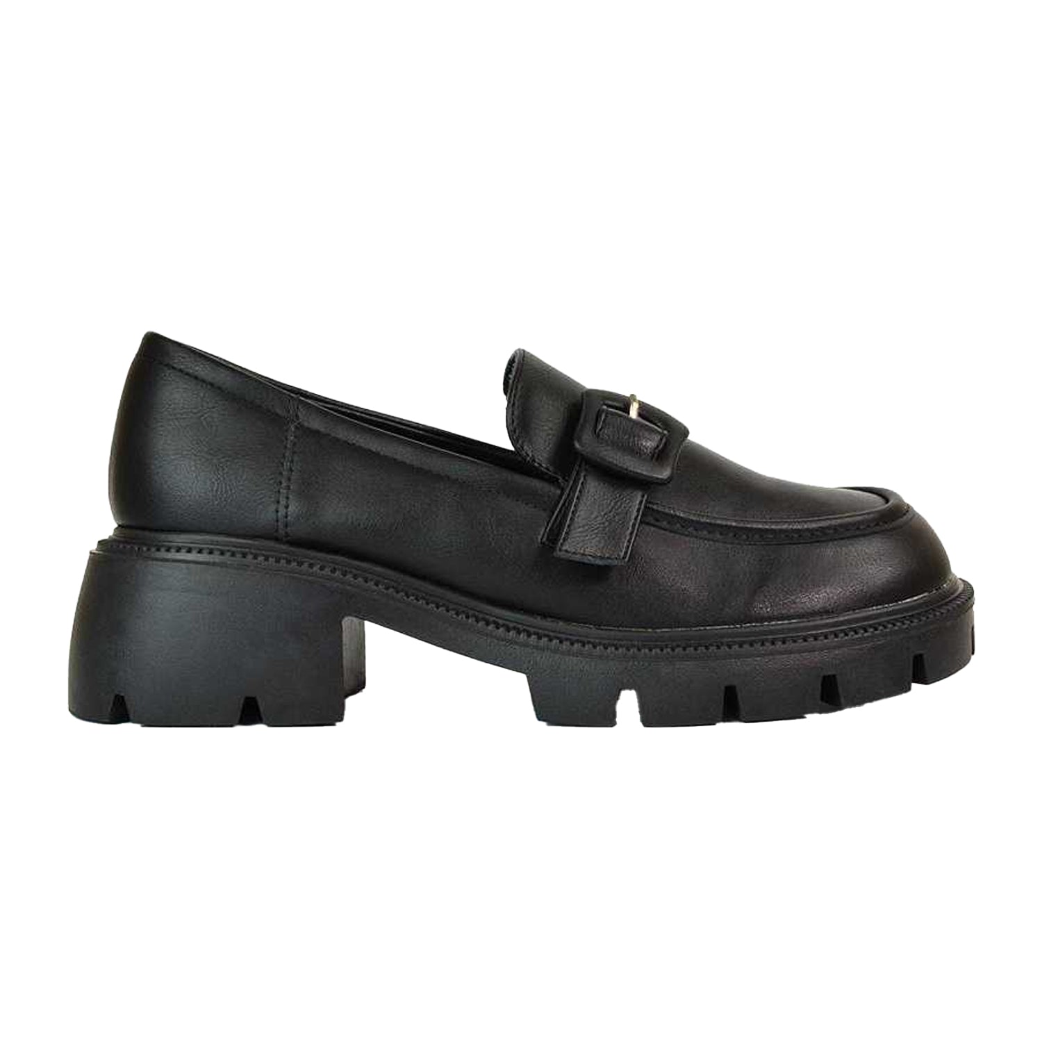 Black - Side - XY London Womens-Ladies Adelaide Chunky Platform Loafers