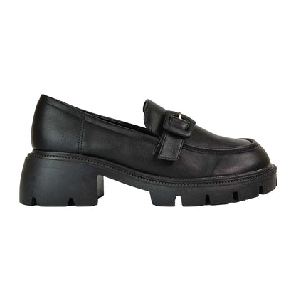 Black - Side - XY London Womens-Ladies Adelaide Chunky Platform Loafers