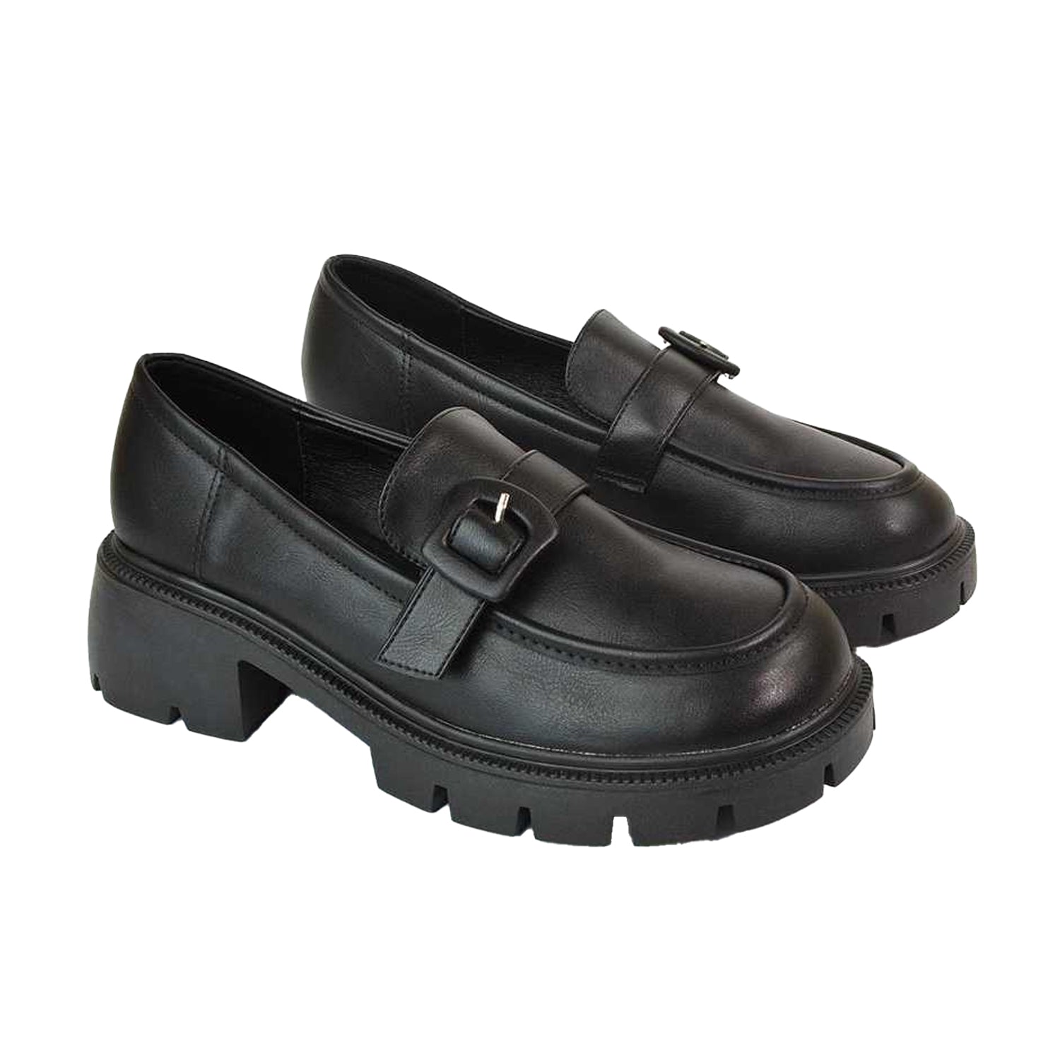 Black - Front - XY London Womens-Ladies Adelaide Chunky Platform Loafers