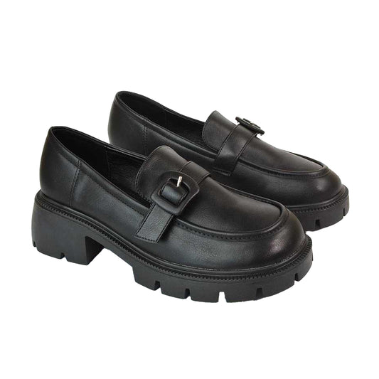 Black - Front - XY London Womens-Ladies Adelaide Chunky Platform Loafers