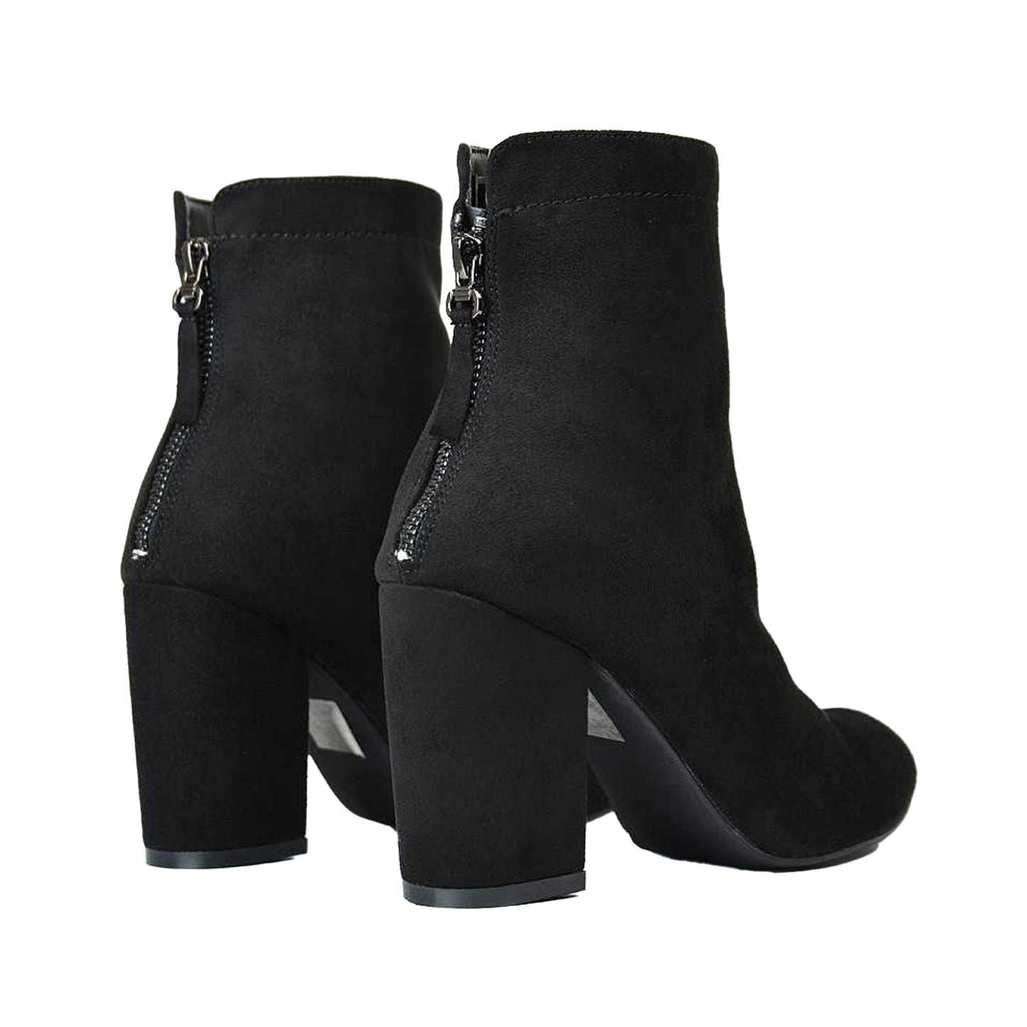 Jet Black - Back - XY London Womens-Ladies Evia Zip Block Heel Ankle Boots