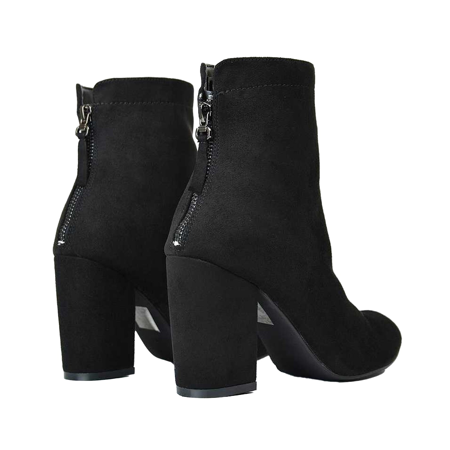 Jet Black - Back - XY London Womens-Ladies Evia Zip Block Heel Ankle Boots