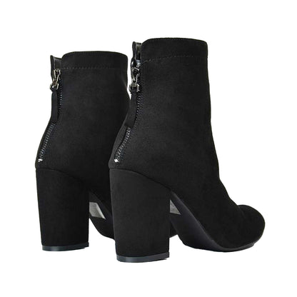 Jet Black - Back - XY London Womens-Ladies Evia Zip Block Heel Ankle Boots