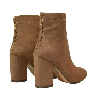 Tan - Back - XY London Womens-Ladies Evia Zip Block Heel Ankle Boots