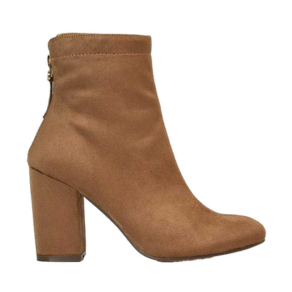 Tan - Side - XY London Womens-Ladies Evia Zip Block Heel Ankle Boots