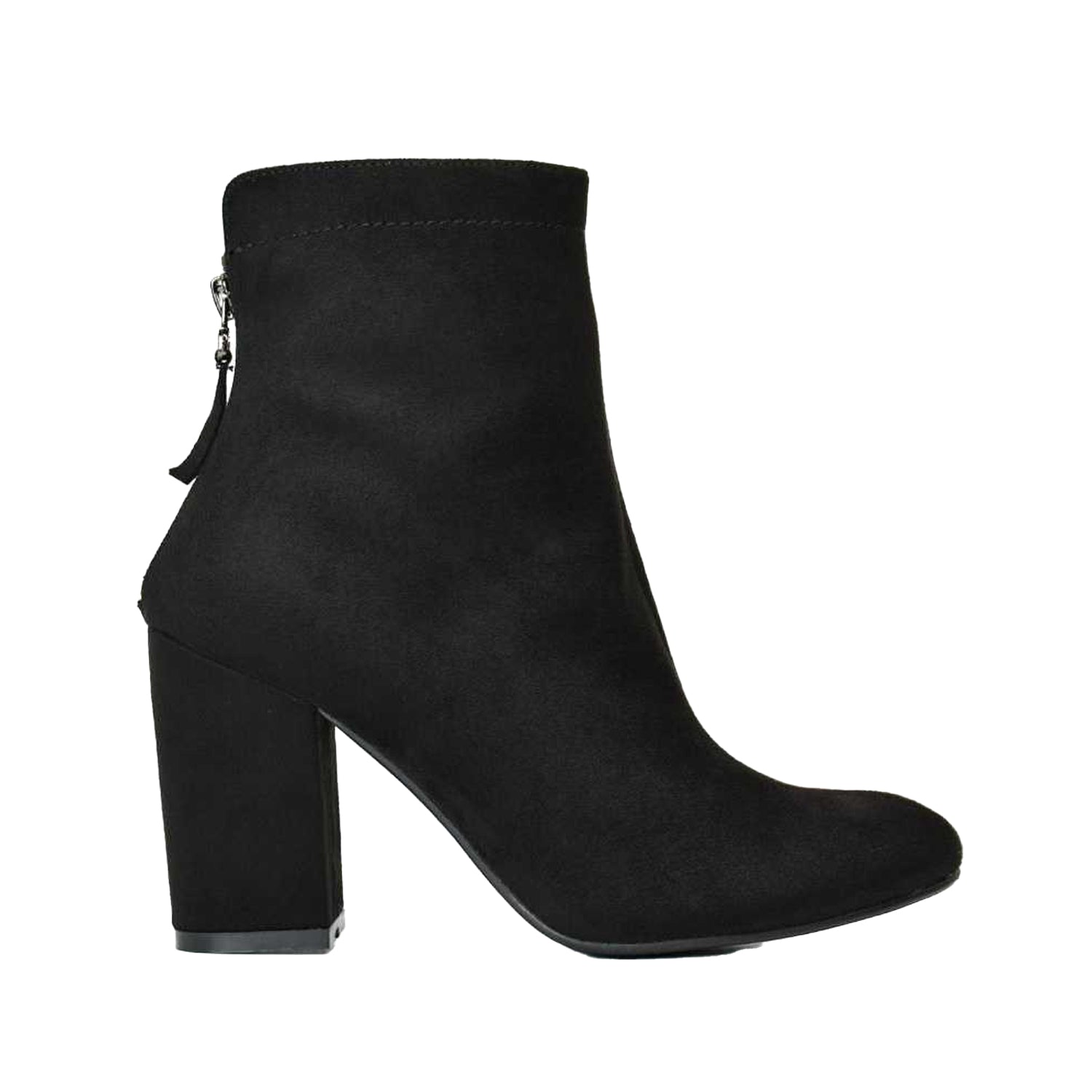 Jet Black - Side - XY London Womens-Ladies Evia Zip Block Heel Ankle Boots
