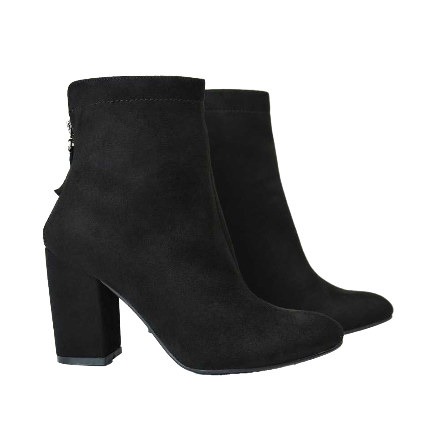 Jet Black - Lifestyle - XY London Womens-Ladies Evia Zip Block Heel Ankle Boots