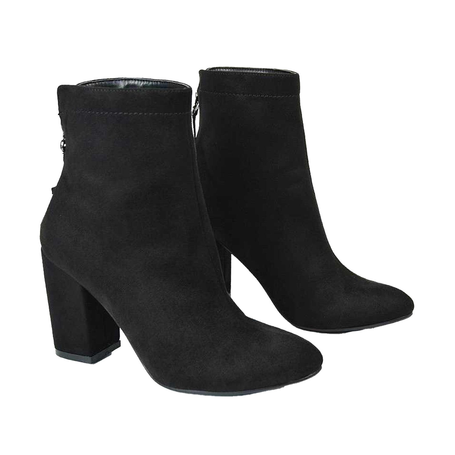 Jet Black - Pack Shot - XY London Womens-Ladies Evia Zip Block Heel Ankle Boots