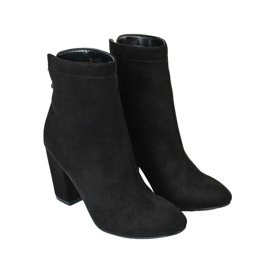 Jet Black - Front - XY London Womens-Ladies Evia Zip Block Heel Ankle Boots