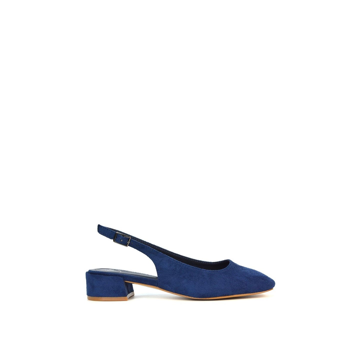 Navy - Front - XY London Womens-Ladies Jilly Sling Back Low Block Heel Court Shoes