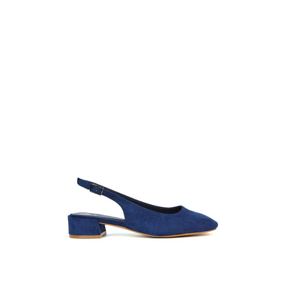Navy - Front - XY London Womens-Ladies Jilly Sling Back Low Block Heel Court Shoes