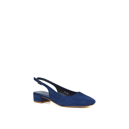Navy - Back - XY London Womens-Ladies Jilly Sling Back Low Block Heel Court Shoes
