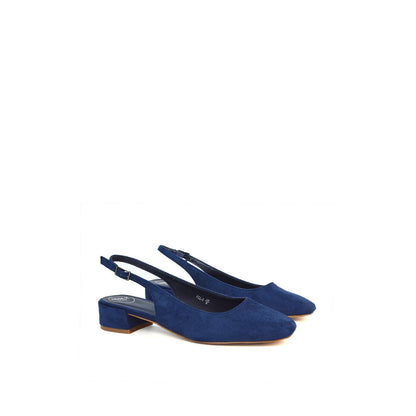 Navy - Side - XY London Womens-Ladies Jilly Sling Back Low Block Heel Court Shoes