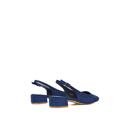 Navy - Close up - XY London Womens-Ladies Jilly Sling Back Low Block Heel Court Shoes