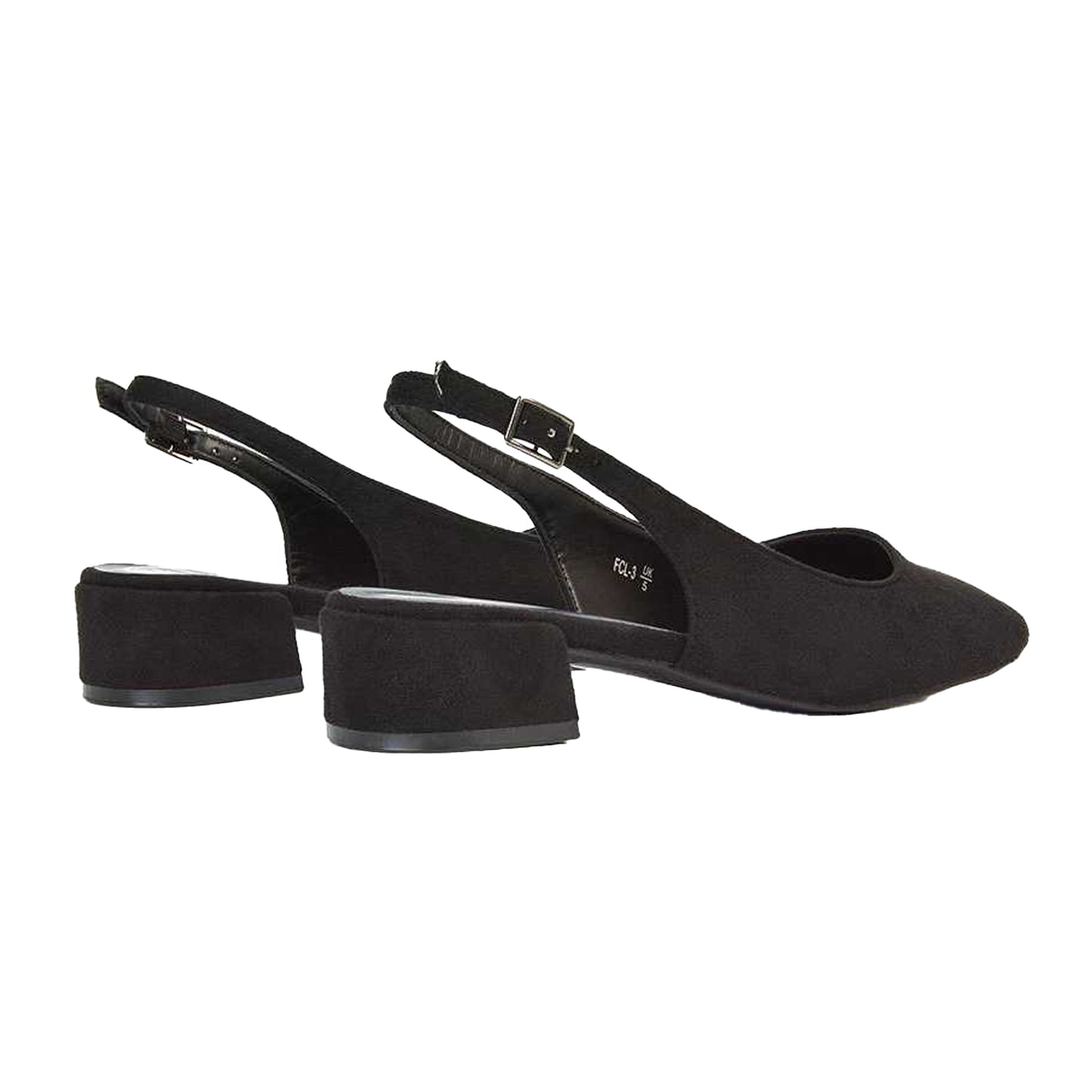 Jet Black - Back - XY London Womens-Ladies Jilly Sling Back Low Block Heel Court Shoes