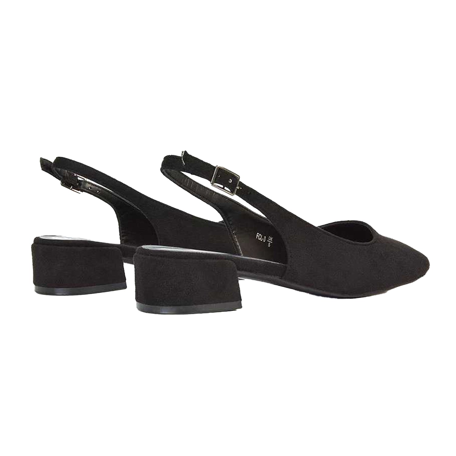 Jet Black - Back - XY London Womens-Ladies Jilly Sling Back Low Block Heel Court Shoes