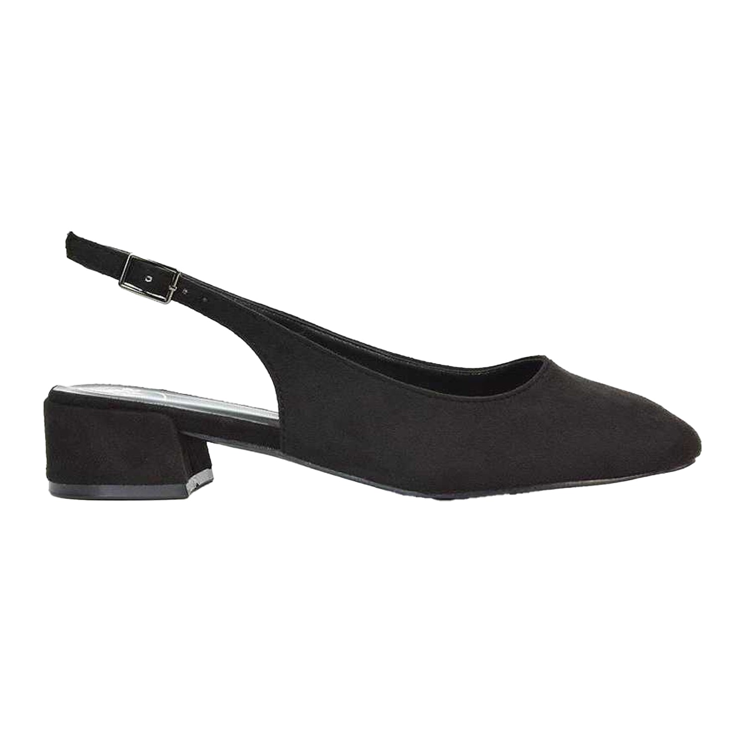 Jet Black - Side - XY London Womens-Ladies Jilly Sling Back Low Block Heel Court Shoes