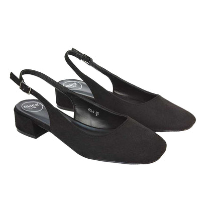 Jet Black - Lifestyle - XY London Womens-Ladies Jilly Sling Back Low Block Heel Court Shoes