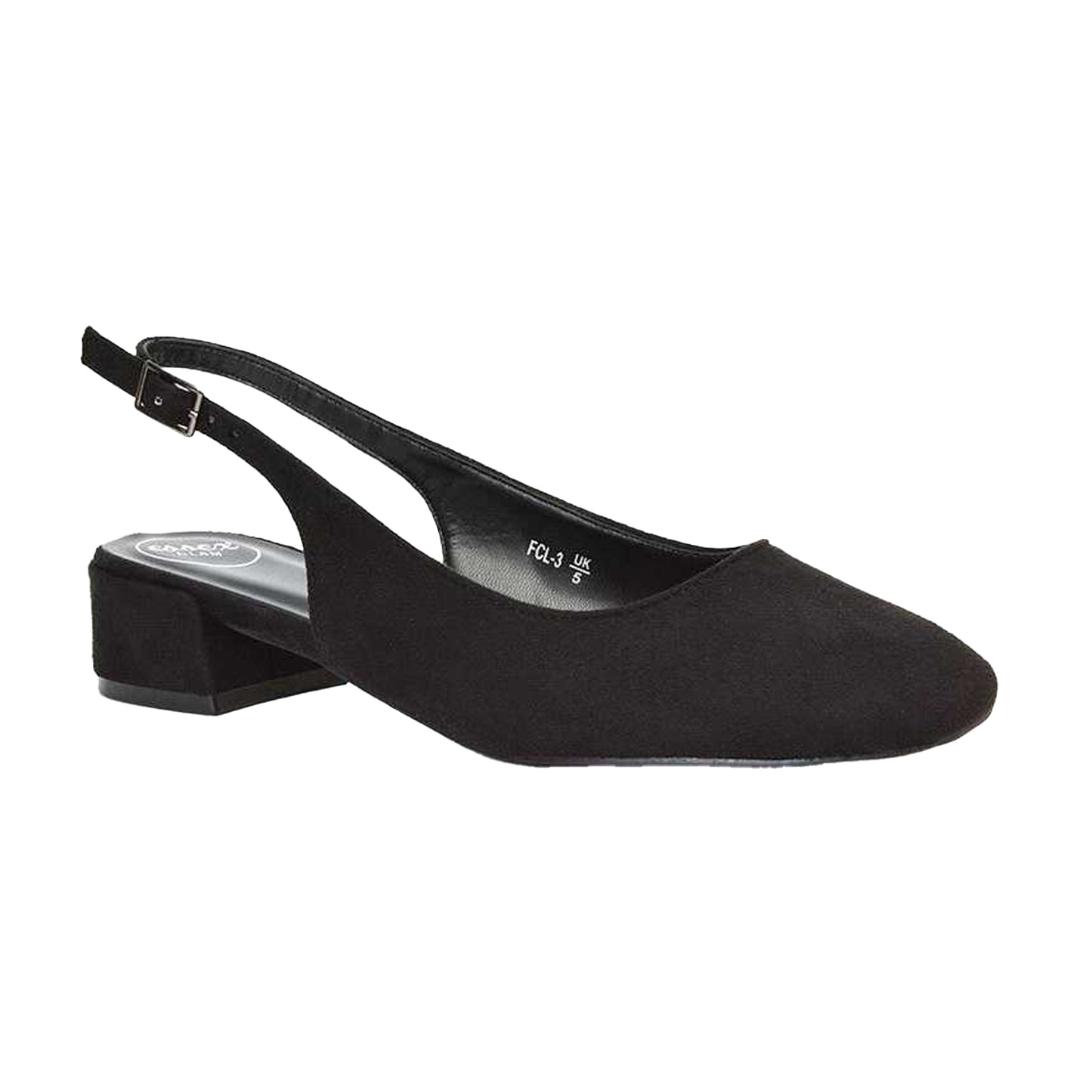 Jet Black - Front - XY London Womens-Ladies Jilly Sling Back Low Block Heel Court Shoes