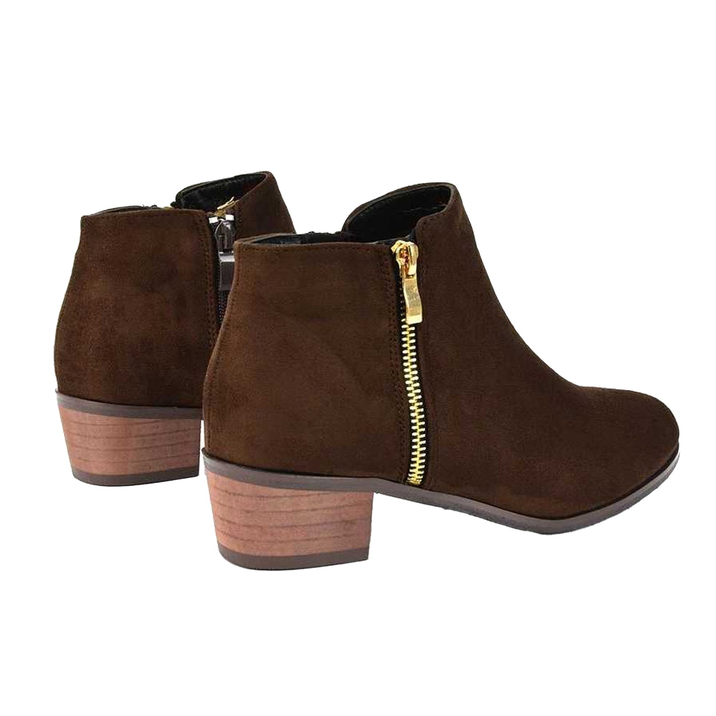 Brown - Back - XY London Womens-Ladies Alberto Zip Low Block Heel Boots