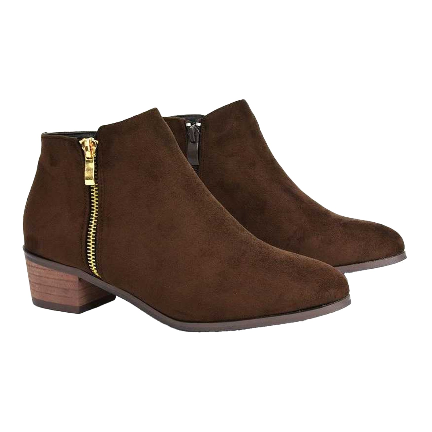 Brown - Side - XY London Womens-Ladies Alberto Zip Low Block Heel Boots