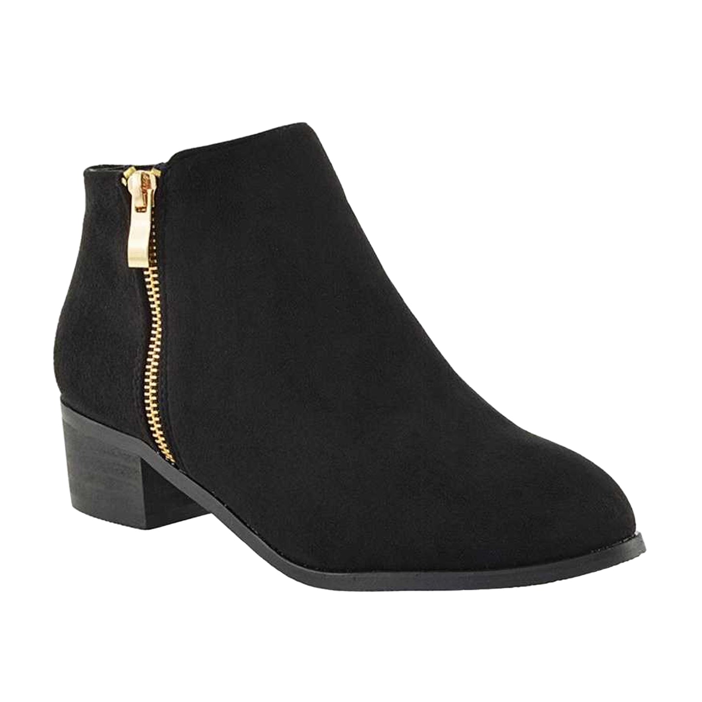 Jet Black - Front - XY London Womens-Ladies Alberto Zip Low Block Heel Boots