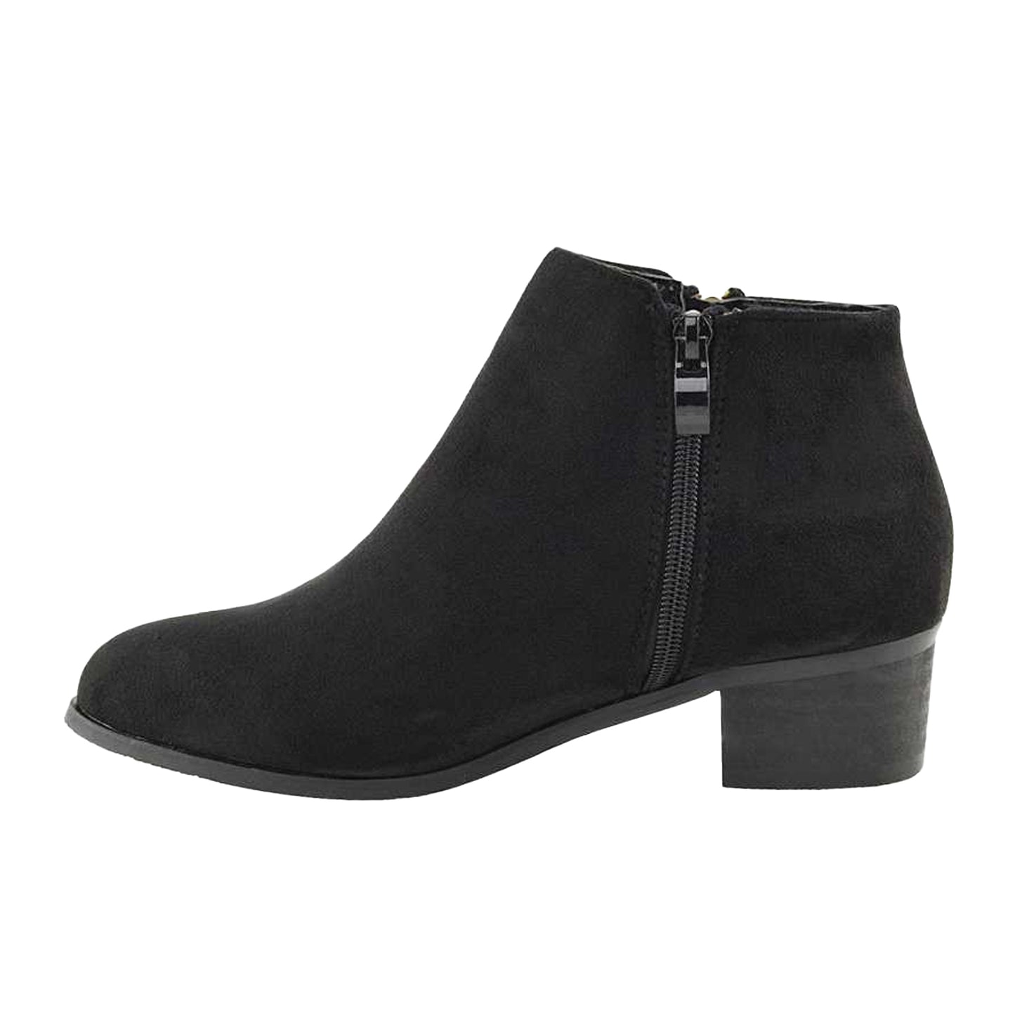 Jet Black - Side - XY London Womens-Ladies Alberto Zip Low Block Heel Boots