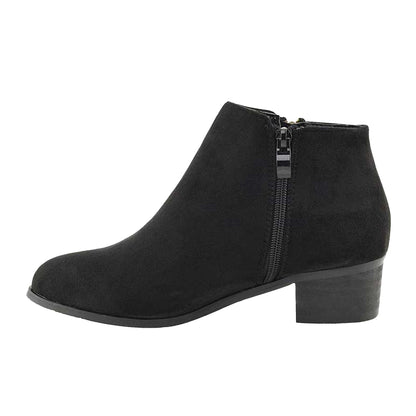 Jet Black - Side - XY London Womens-Ladies Alberto Zip Low Block Heel Boots
