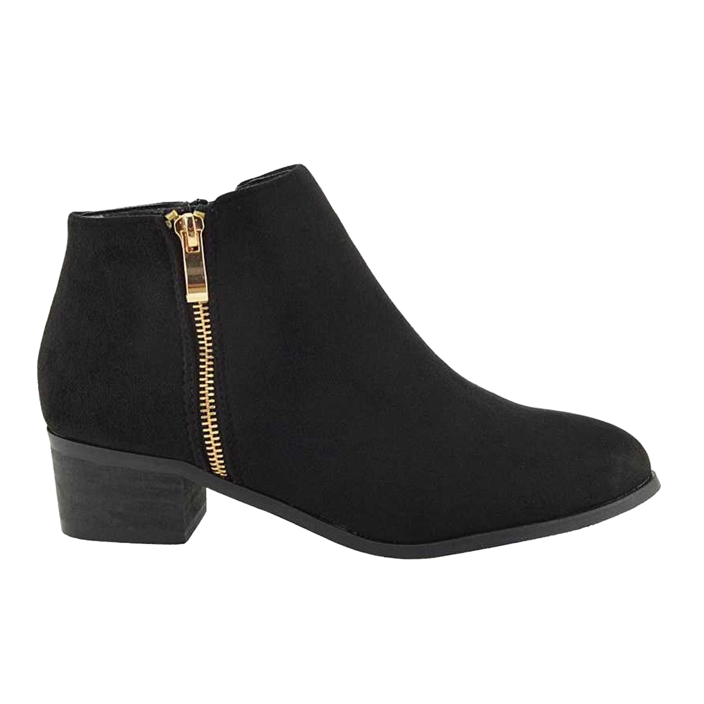 Jet Black - Lifestyle - XY London Womens-Ladies Alberto Zip Low Block Heel Boots