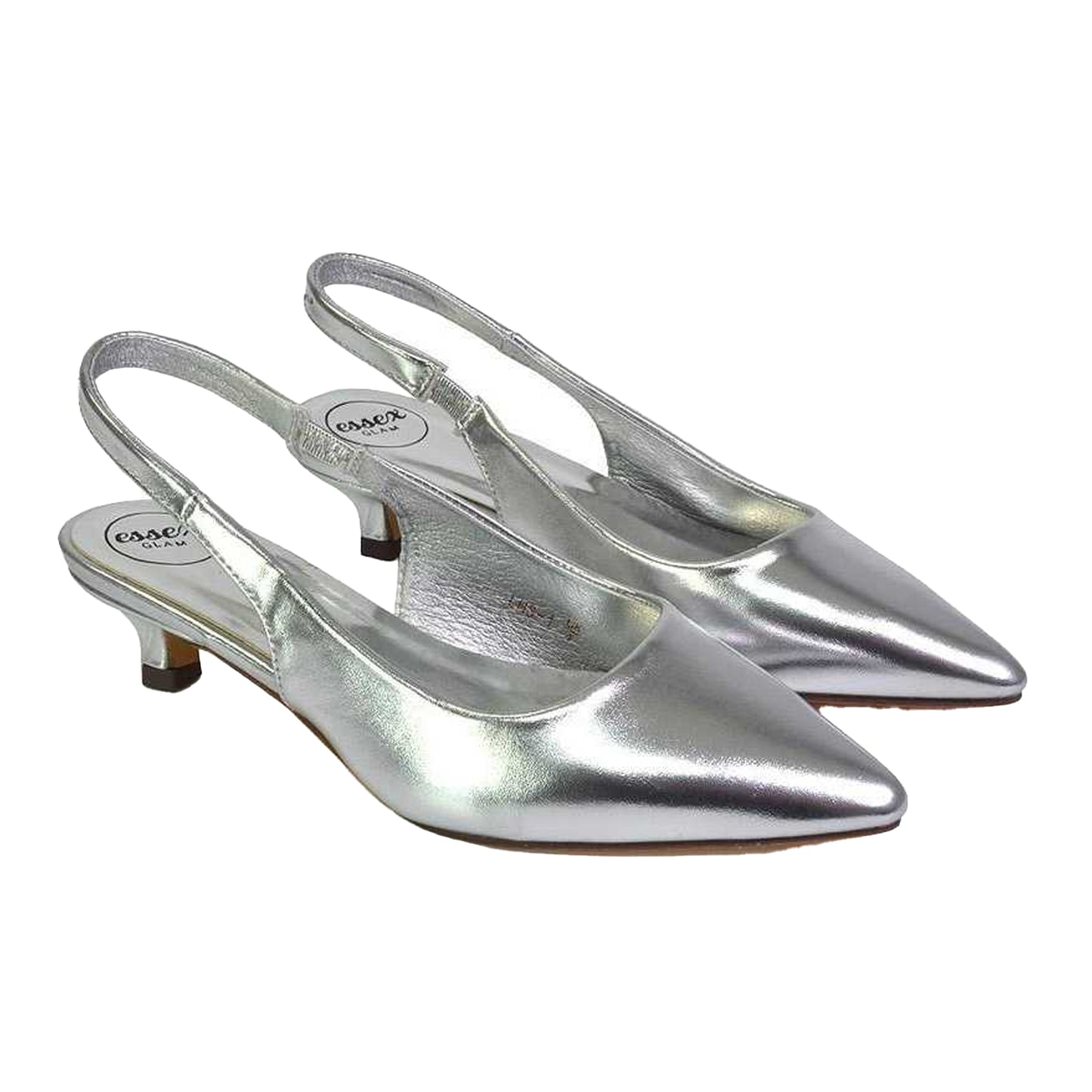 Metallic Silver - Front - XY London Womens-Ladies Avalone Metallic Kitten Heel Sandals