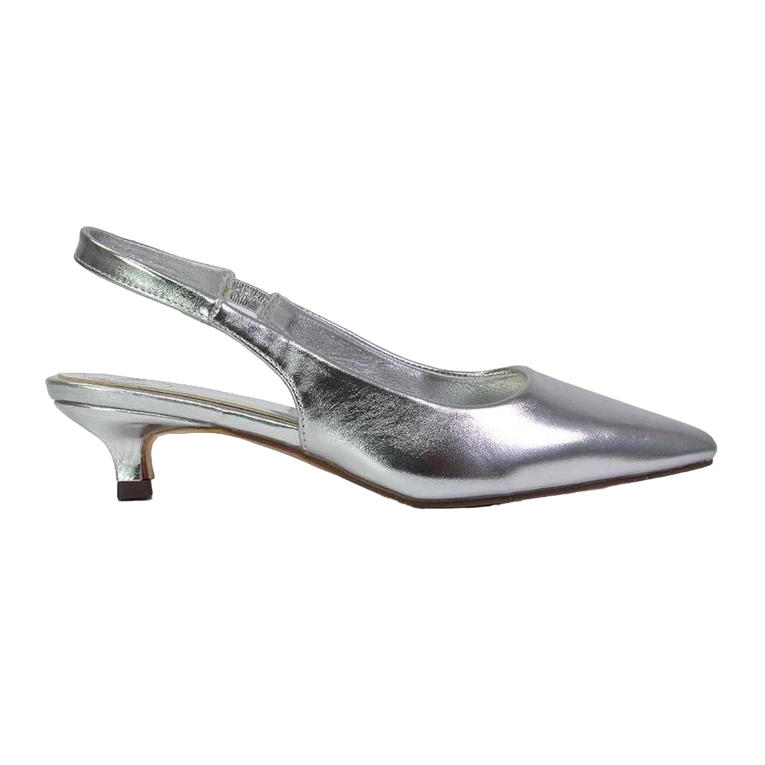 Metallic Silver - Side - XY London Womens-Ladies Avalone Metallic Kitten Heel Sandals